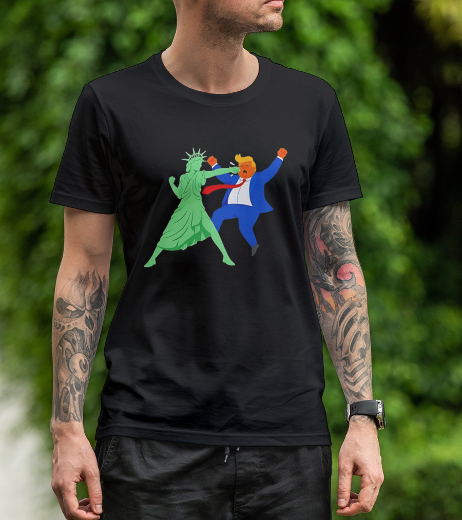 Statue Of Liberty Punching Trump Political Satire T-Shirt