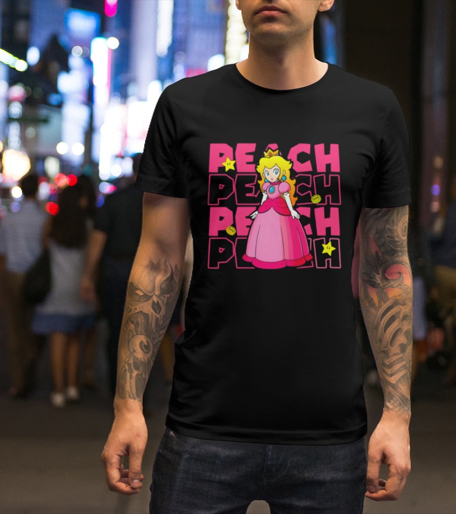 Super Mario Princess Peach With Stars And Coins Retro 1985 Disneyland T-Shirt