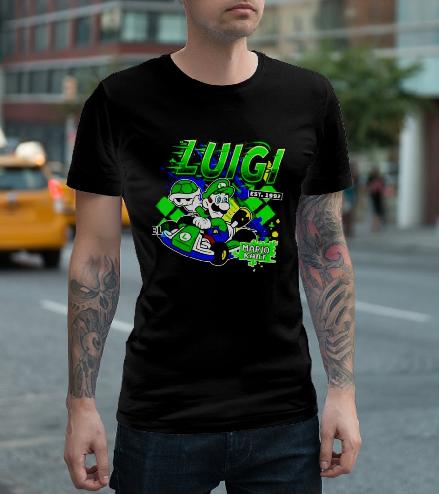 Super Mario Luigi Mario Kart Est 1992 Racing Green T-Shirt