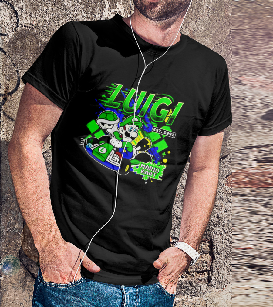 Super Mario Luigi Mario Kart Est 1992 Racing Green T-Shirt