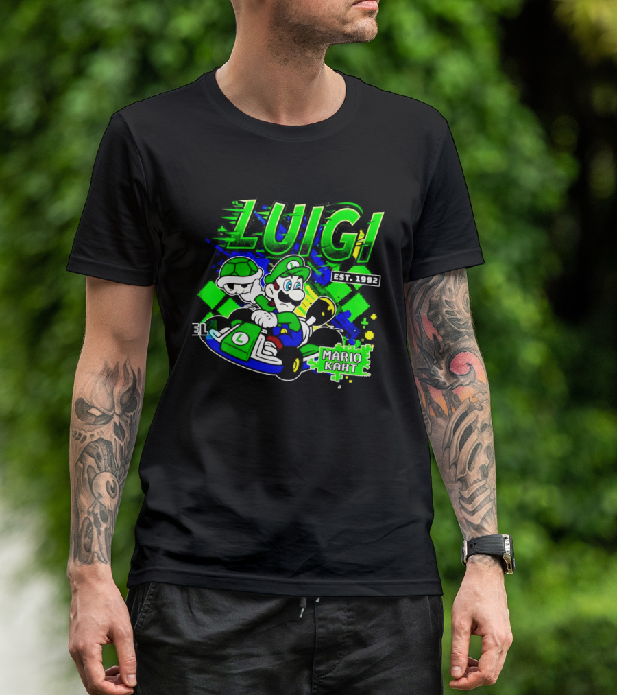 Super Mario Luigi Mario Kart Est 1992 Racing Green T-Shirt