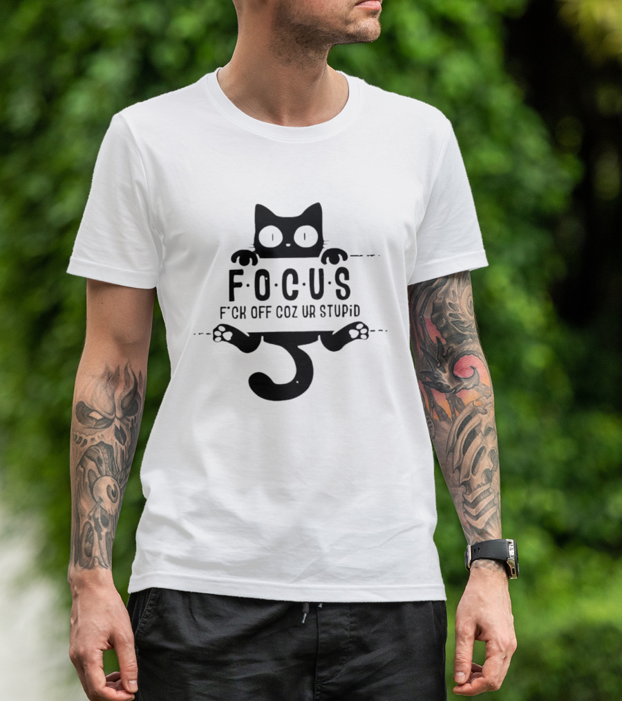 Feline Focus Humor F*ck Off Coz Ur Stupid Black Cat T-Shirt