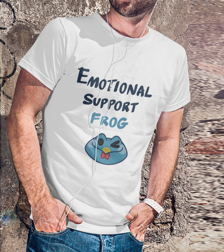 Emotional Support Frog Winking Bow Tie Blue Face T-Shirt