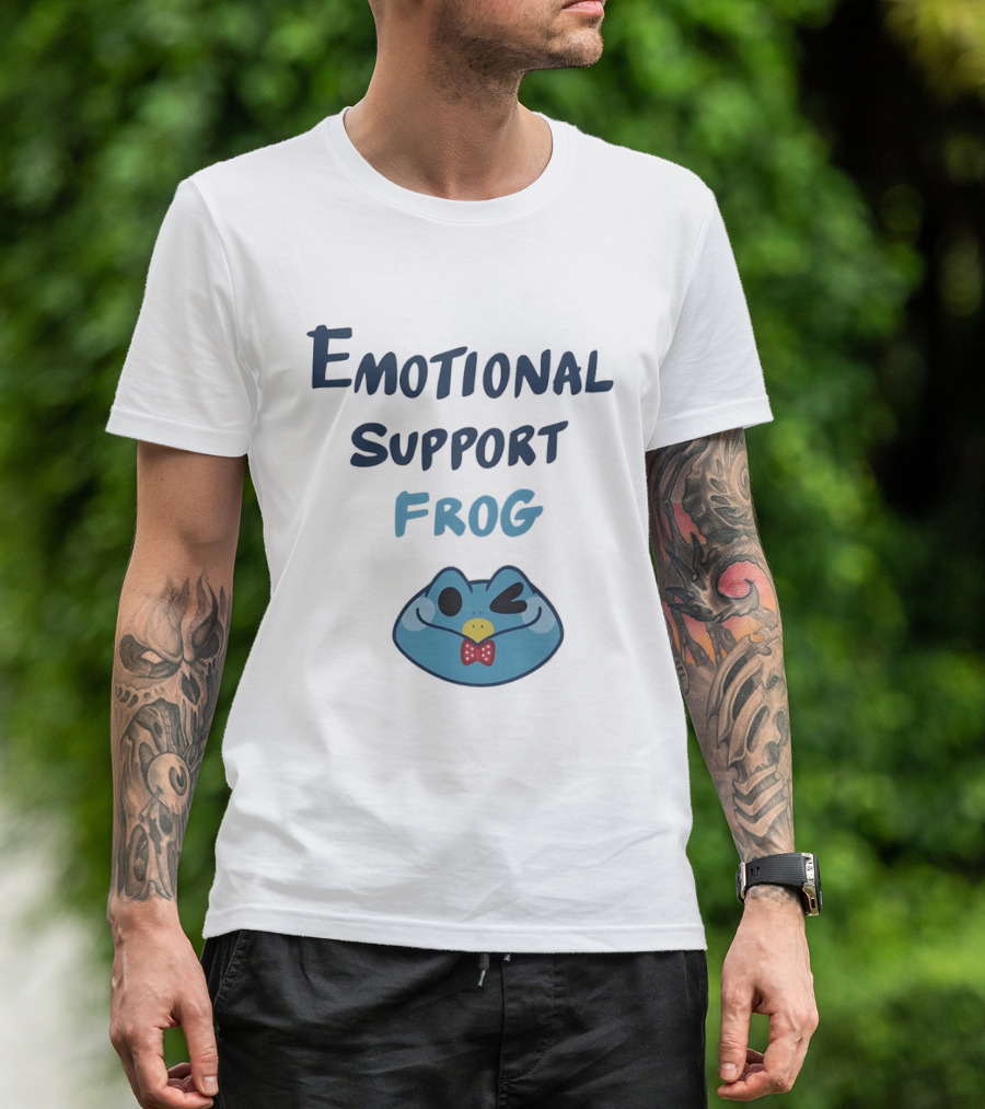 Emotional Support Frog Winking Bow Tie Blue Face T-Shirt