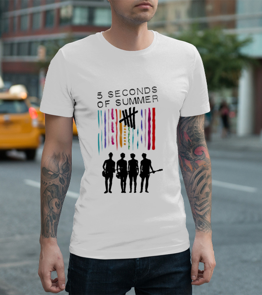 5 Seconds Of Summer Band Silhouette Color Stripes T-Shirt