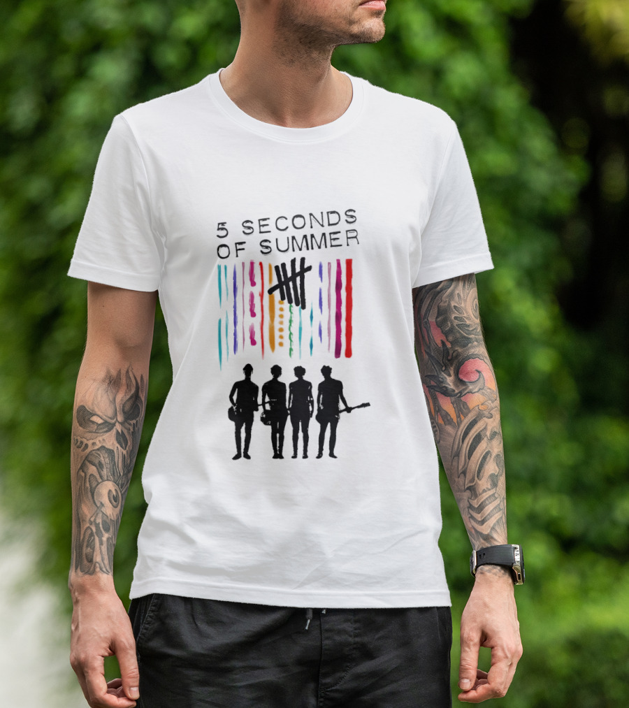 5 Seconds Of Summer Band Silhouette Color Stripes T-Shirt