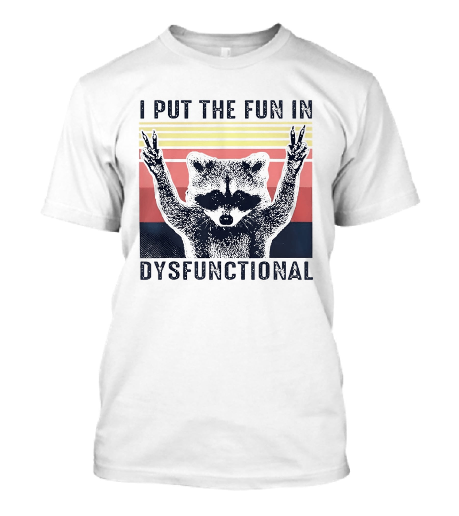 Raccoon Peace Gesture Fun In Dysfunctional Retro Sunset T-Shirt