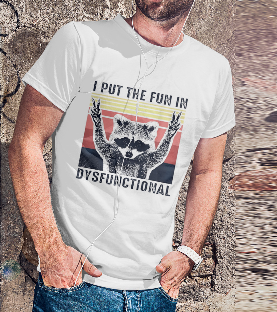 Raccoon Peace Gesture Fun In Dysfunctional Retro Sunset T-Shirt