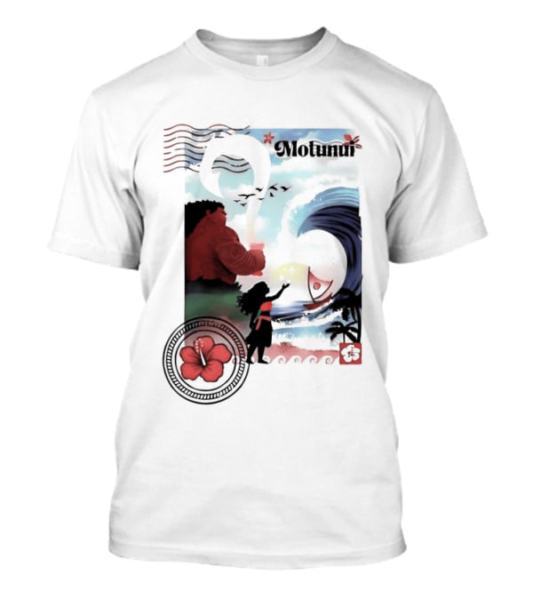 Motunui Postage Stamp Ocean Wave Hibiscus Blossom T-Shirt