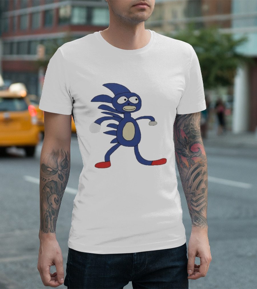 Sanic Meme Blue Hedgehog Parody Drawing T-Shirt