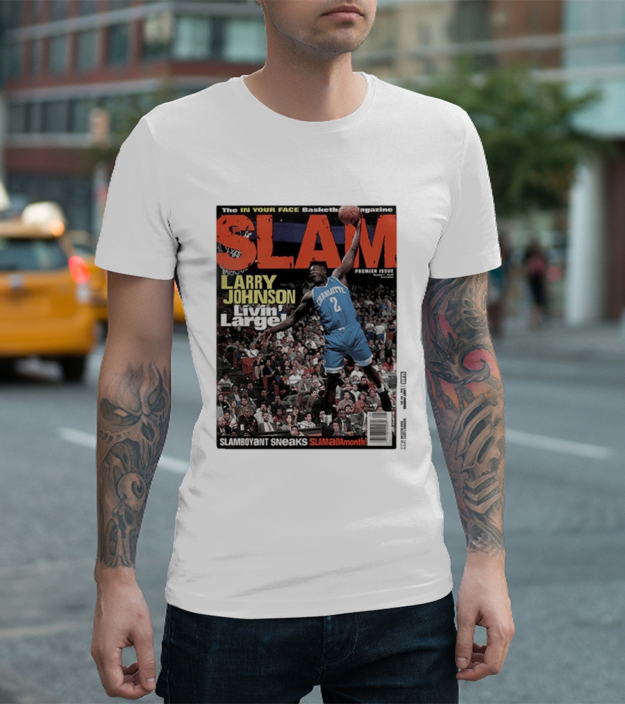Basketball Magazine Slam Larry Johnson Premier Issue Livin Large Charlotte T-Shirt