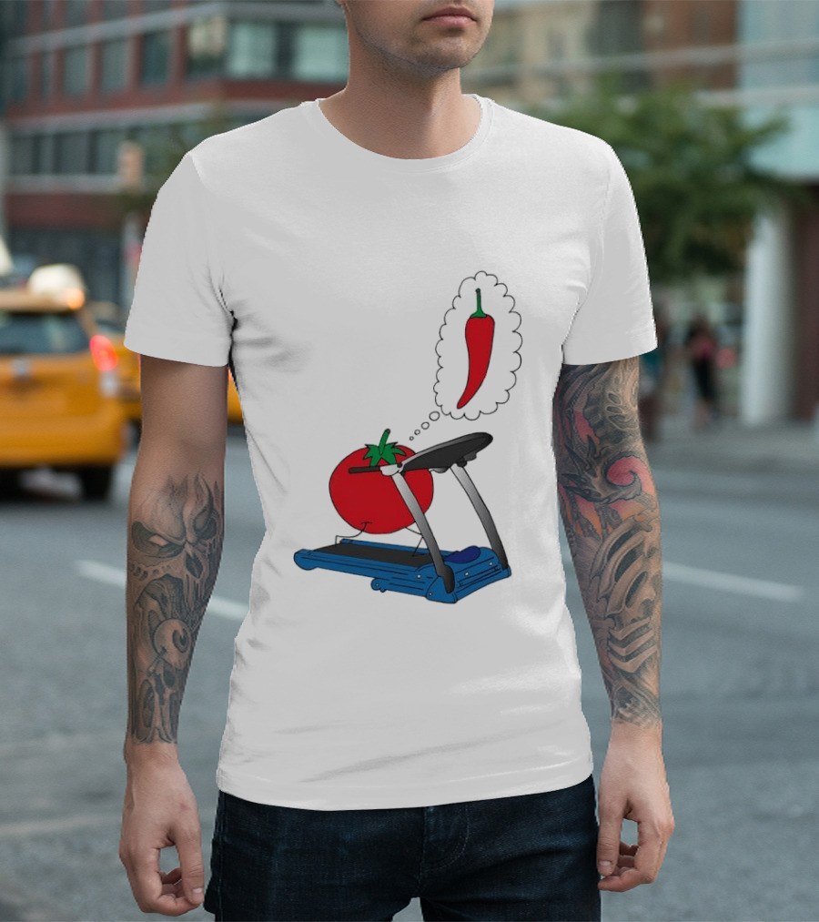 Tomato Dreaming Of Chili On Treadmill Funny Food Meme T-Shirt