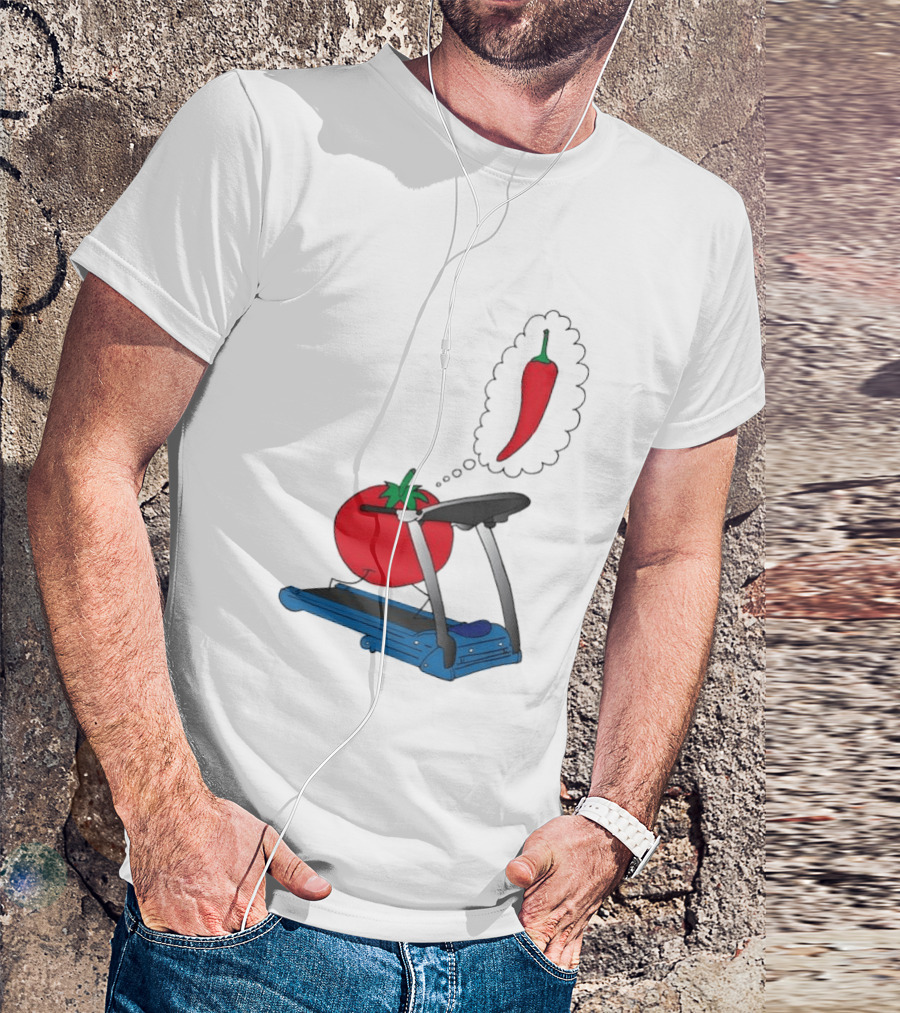 Tomato Dreaming Of Chili On Treadmill Funny Food Meme T-Shirt