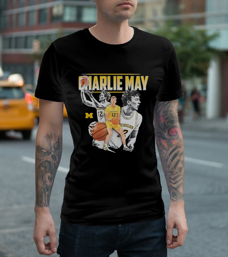 Charlie May Michigan Basketball NCAA Number 12 Collage T-Shirt