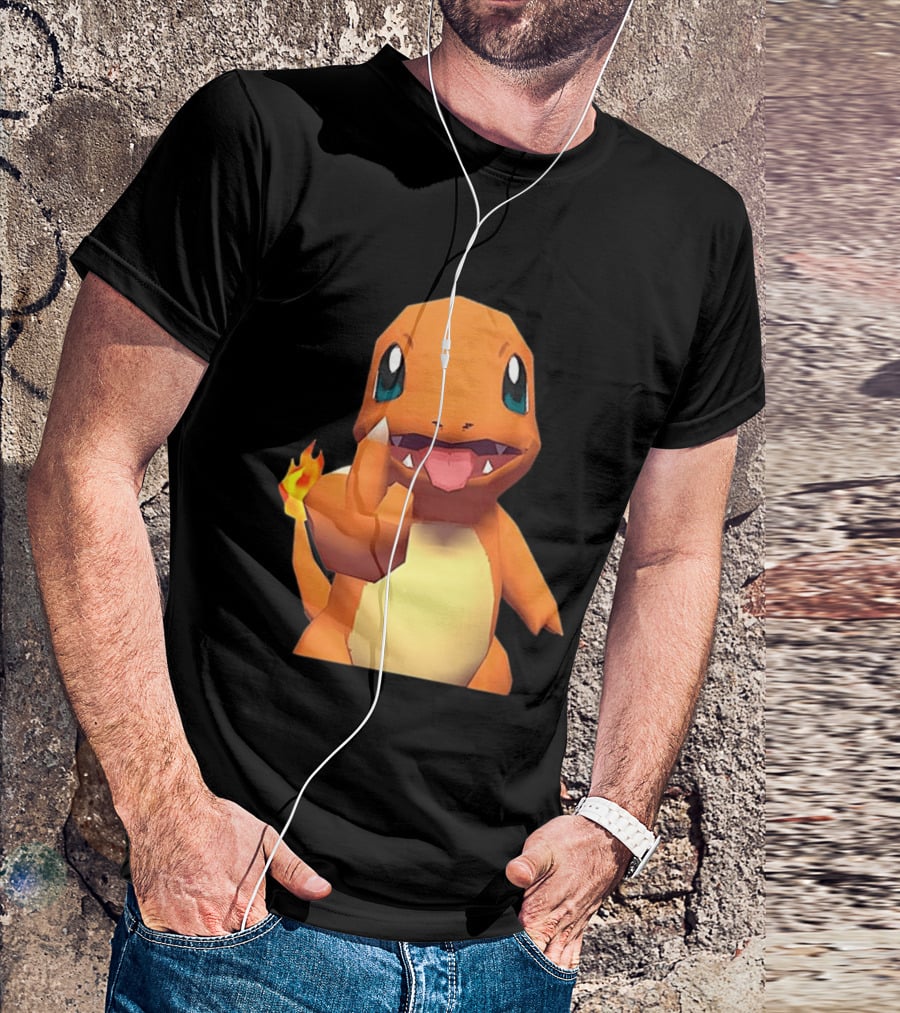 Charmander Pokémon Middle Finger Gesture With Flame Tail T-Shirt