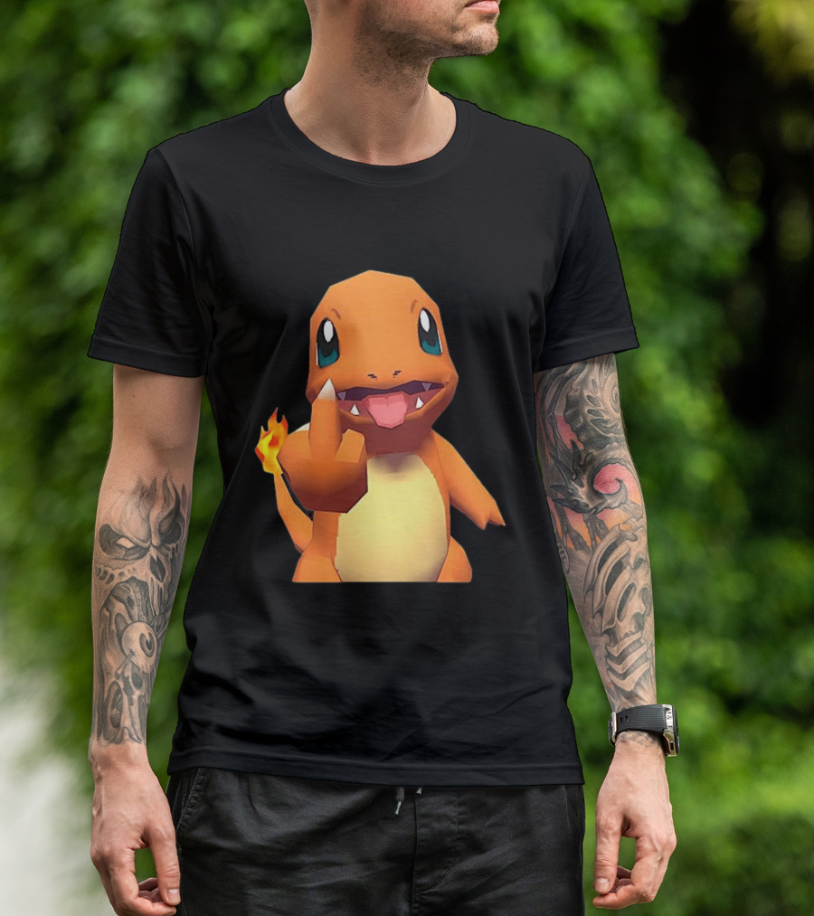 Charmander Pokémon Middle Finger Gesture With Flame Tail T-Shirt