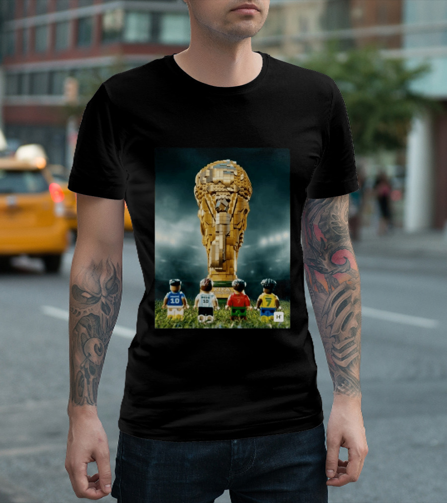 LEGO Football Legends FIFA World Cup 2026 Trophy Lionel Messi Cristiano Ronaldo Kylian Mbappé Vinicius Junior T-Shirt