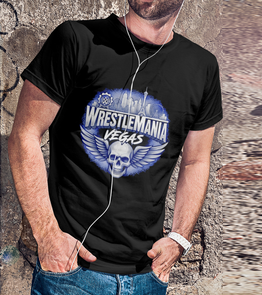 Cody Rhodes WWE Wrestlemania Vegas 42 Skull Wings Skyline T-Shirt
