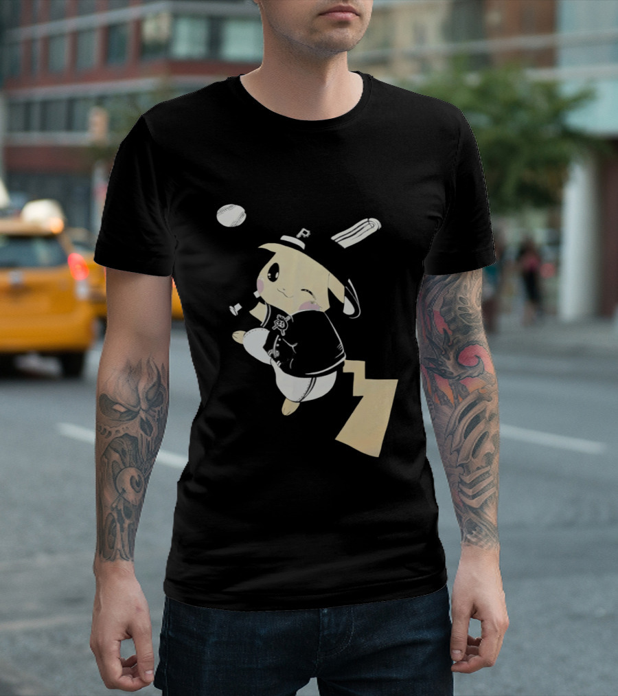 Pokemon Pittsburgh Pirates Baseball Collaboration Pikachu Pitching T-Shirt