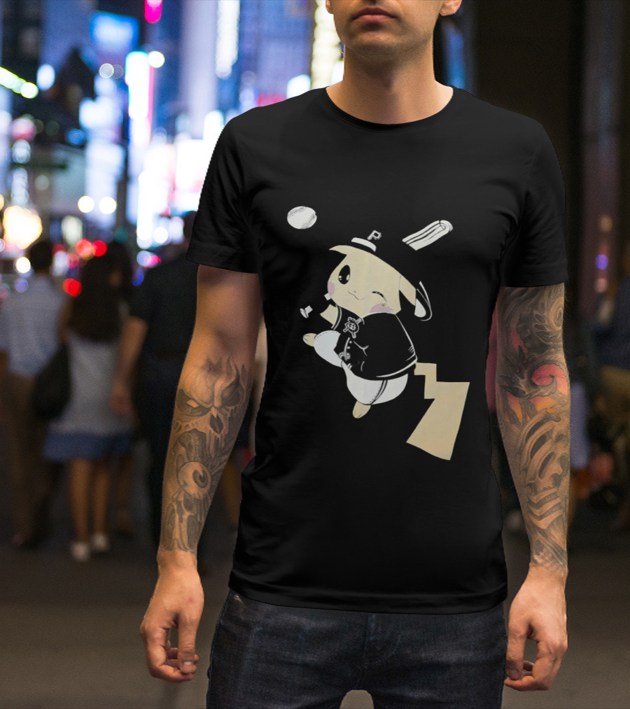 Pokemon Pittsburgh Pirates Baseball Collaboration Pikachu Pitching T-Shirt
