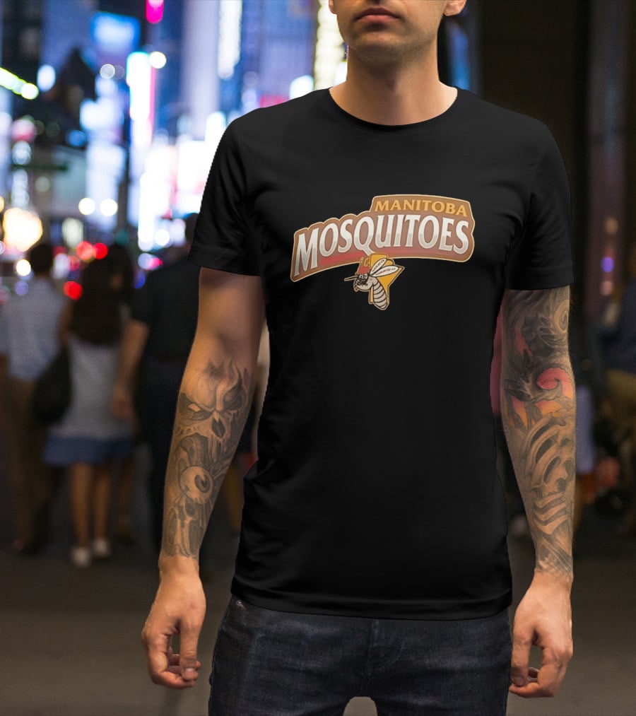 Manitoba Mosquitoes Cartoon Insect With Helmet T-Shirt