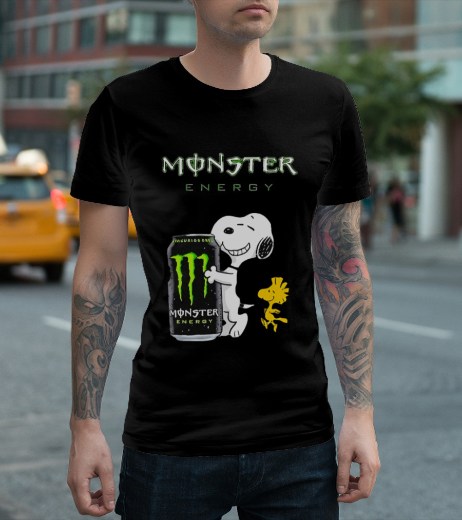 Snoopy And Woodstock Hugging Monster Energy Can Collaboration T-Shirt