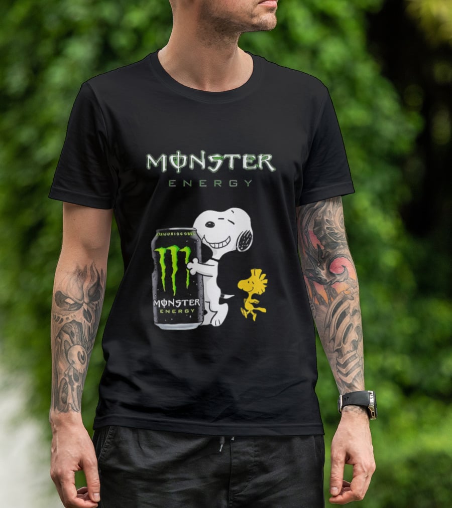 Snoopy And Woodstock Hugging Monster Energy Can Collaboration T-Shirt