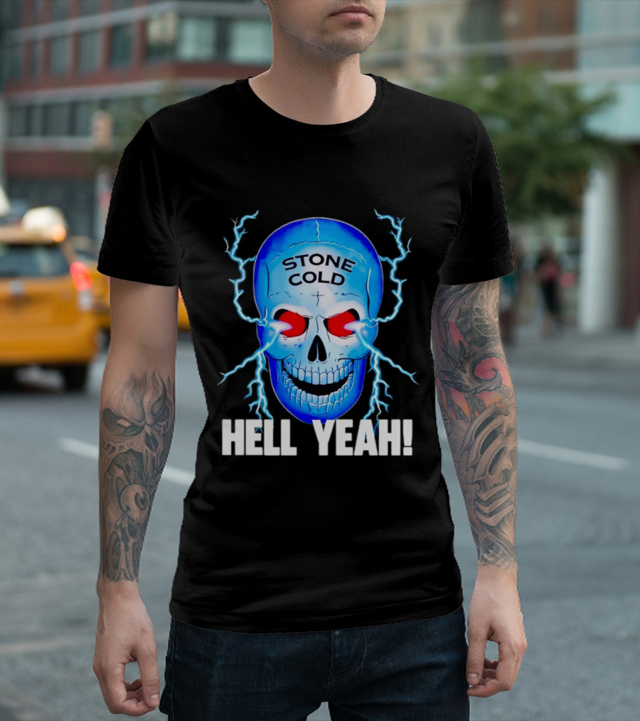 Stone Cold Steve Austin Skull Hell Yeah Electric Blue Lightning T-Shirt