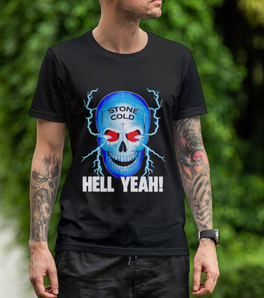 Stone Cold Steve Austin Skull Hell Yeah Electric Blue Lightning T-Shirt