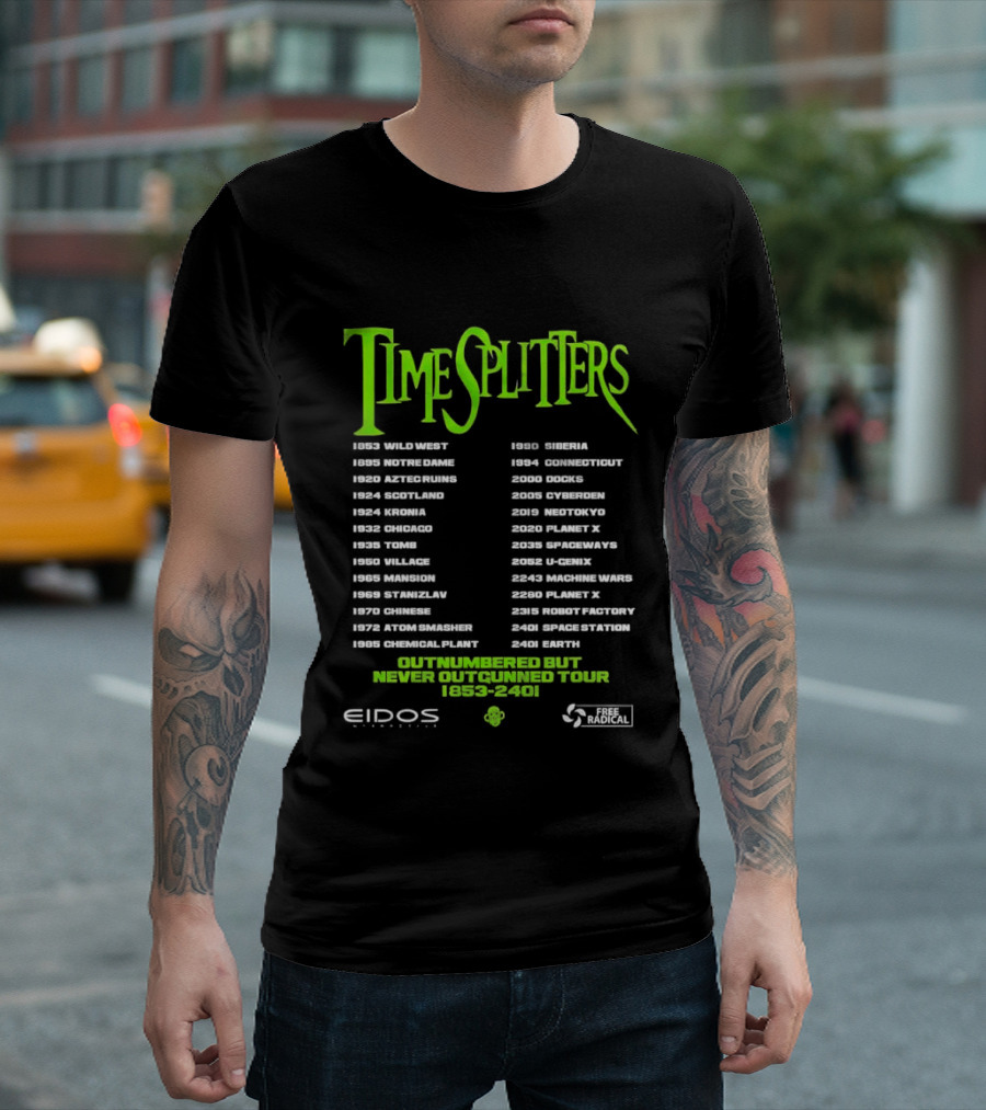 Timesplitters Outnumbered But Never Outgunned Tour 2005 2006 Eidos Free Radical T-Shirt