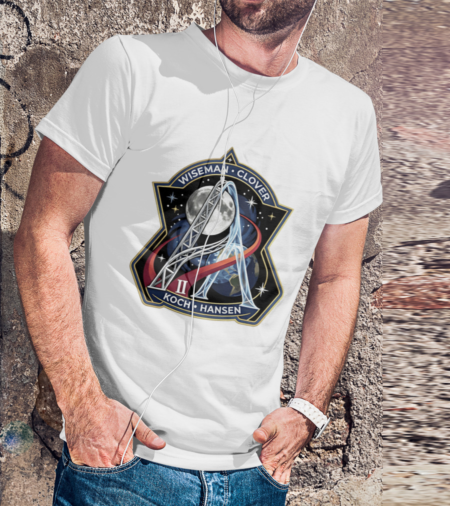 Wiseman Clover Koch Hansen Artemis II Mission Patch With Moon And Earth Galaxy T-Shirt