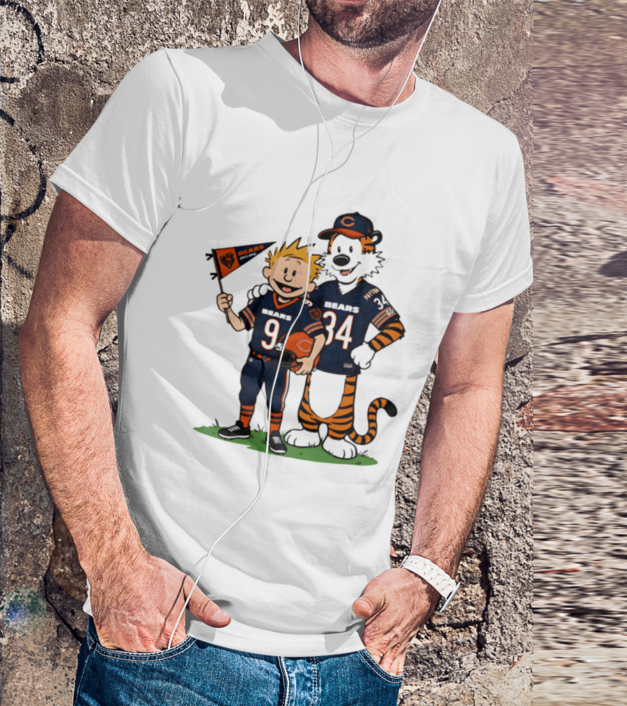 Calvin Hobbes Bears 9 34 Football Fan Outfit T-Shirt