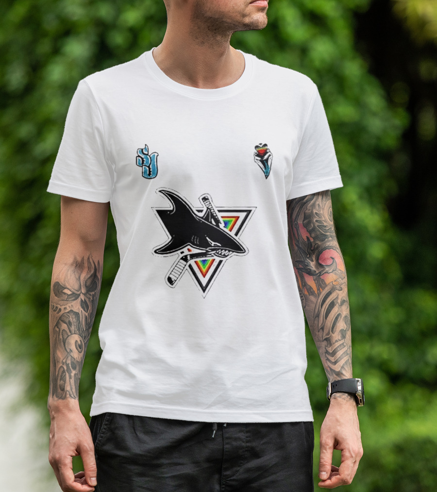 San Jose Sharks Pride Night 2026 Team Logo With Rainbow Accents T-Shirt