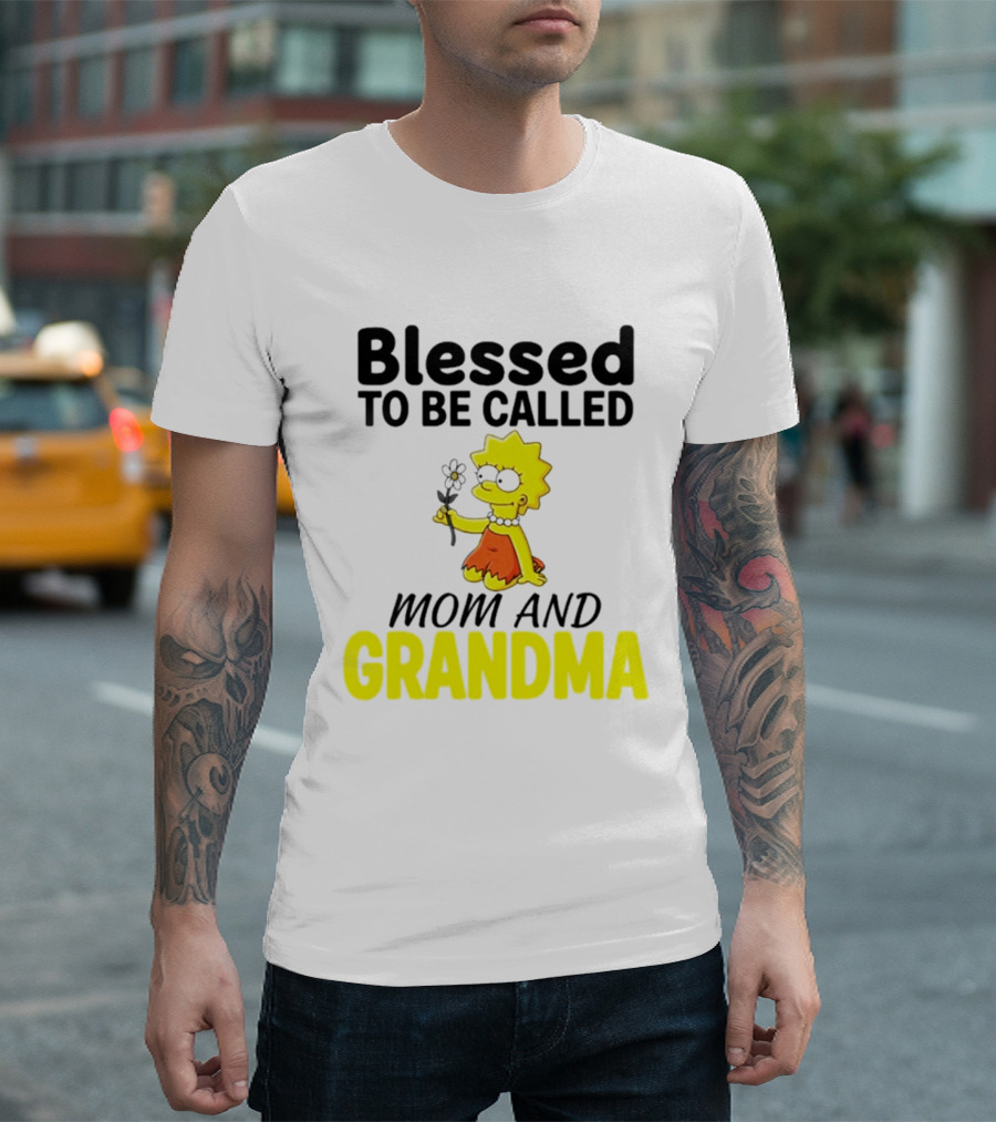 Blessed To Be Called Mom And Grandma Simpsons Character Holding Flower T-Shirt
