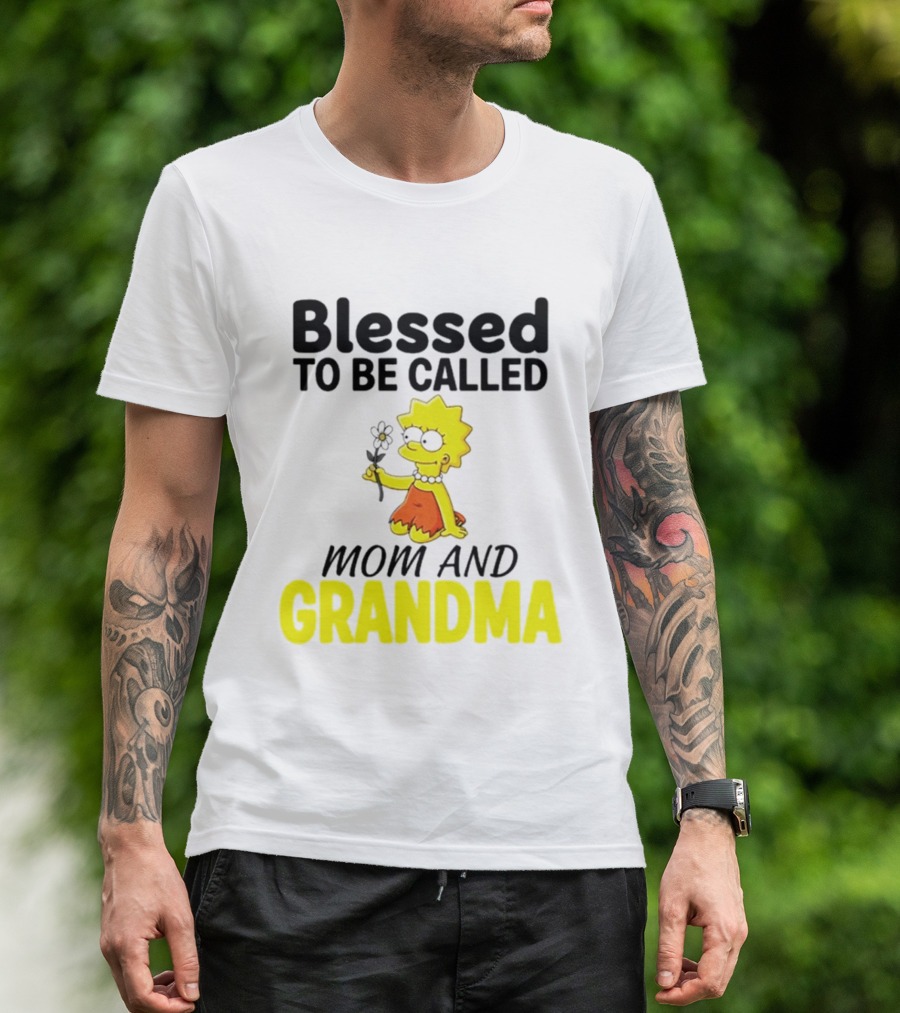 Blessed To Be Called Mom And Grandma Simpsons Character Holding Flower T-Shirt