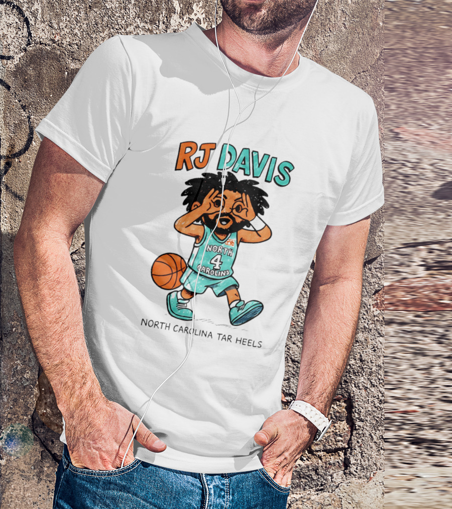 RJ Davis North Carolina Tar Heels Number 4 Basketball Caricature T-Shirt