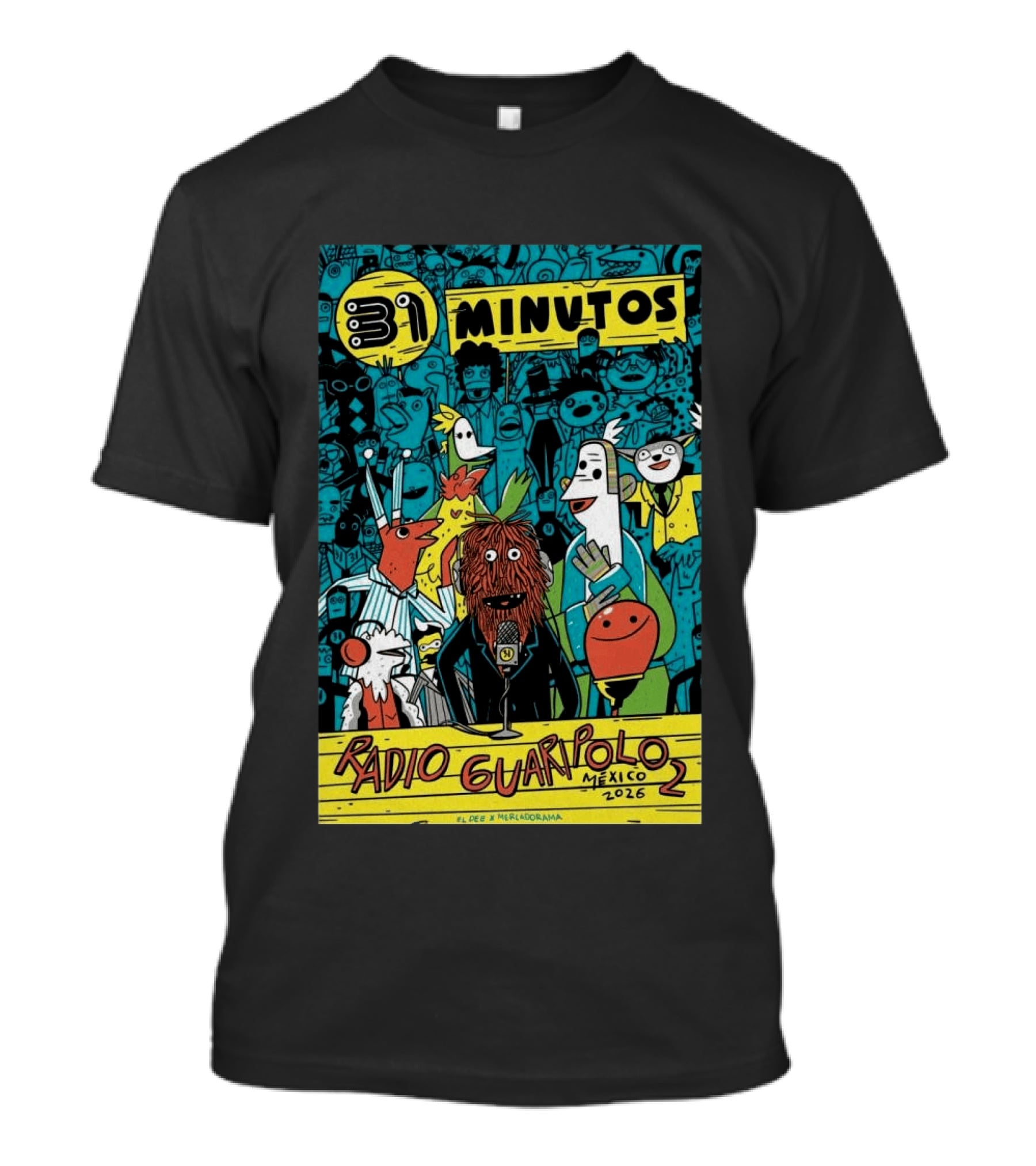 31 Minutos Radio Guaripolo Mexico 2026 Tour Characters Crowd Scene T-Shirt