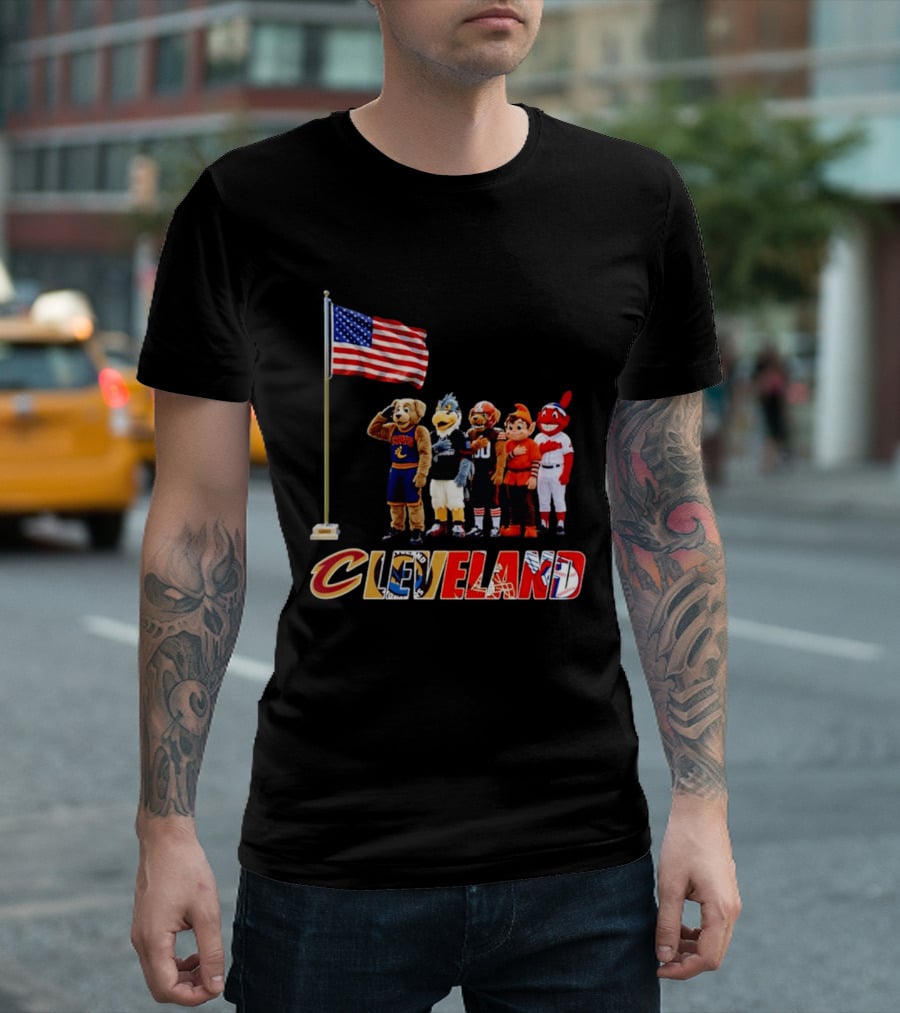 Cleveland Sports Mascots Salute The American Flag 2026 T-Shirt