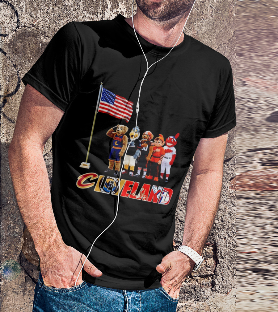 Cleveland Sports Mascots Salute The American Flag 2026 T-Shirt