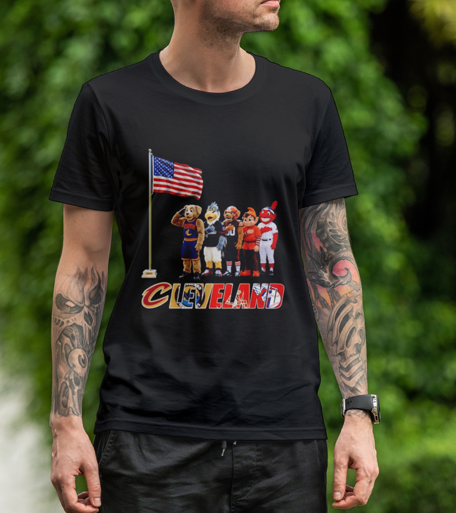 Cleveland Sports Mascots Salute The American Flag 2026 T-Shirt
