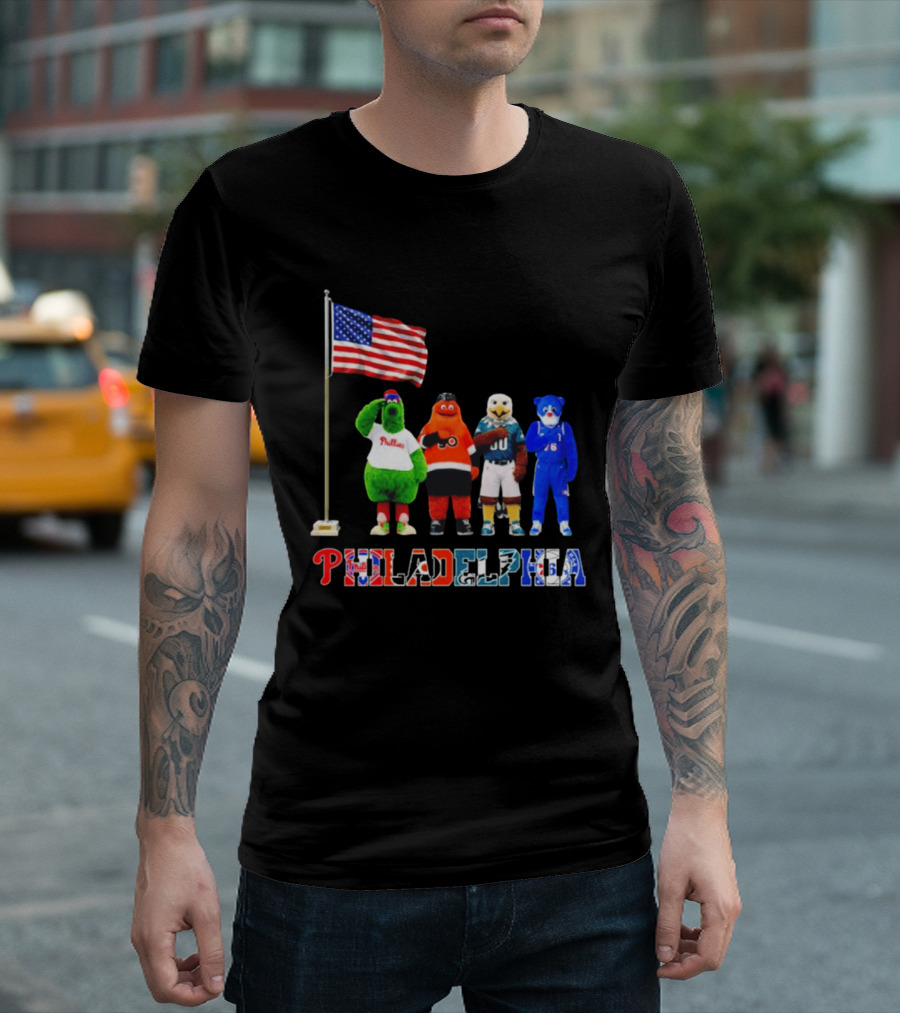 Philadelphia Mascots Saluting The American Flag T-Shirt