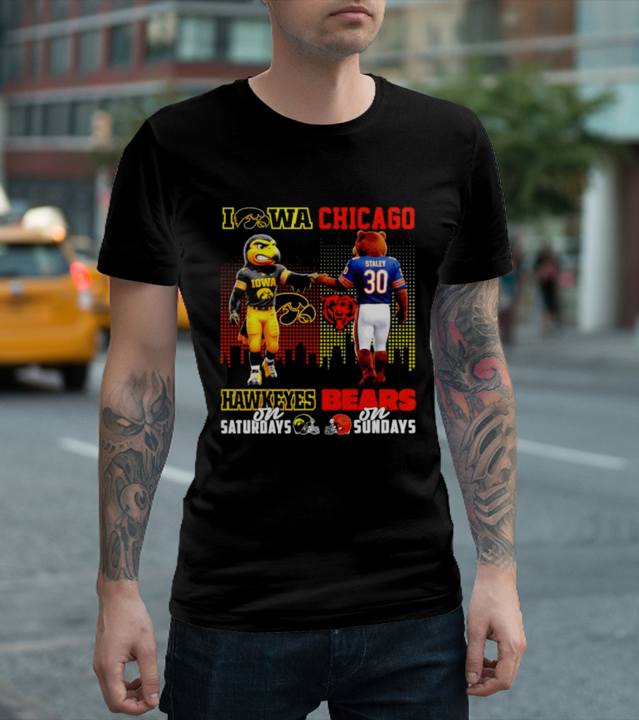 Iowa Hawkeyes Saturdays Chicago Bears Sundays City Skyline T-Shirt