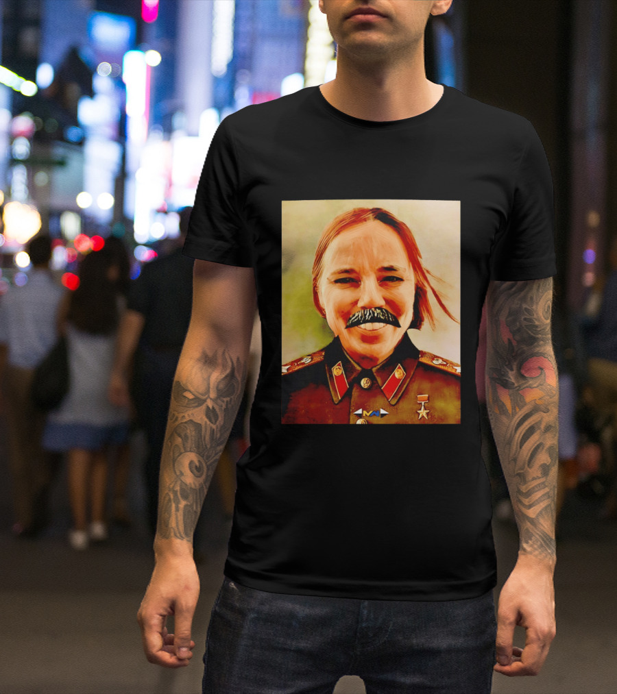 Comrade Bellows Military Portrait Caricature With Mustache T-Shirt