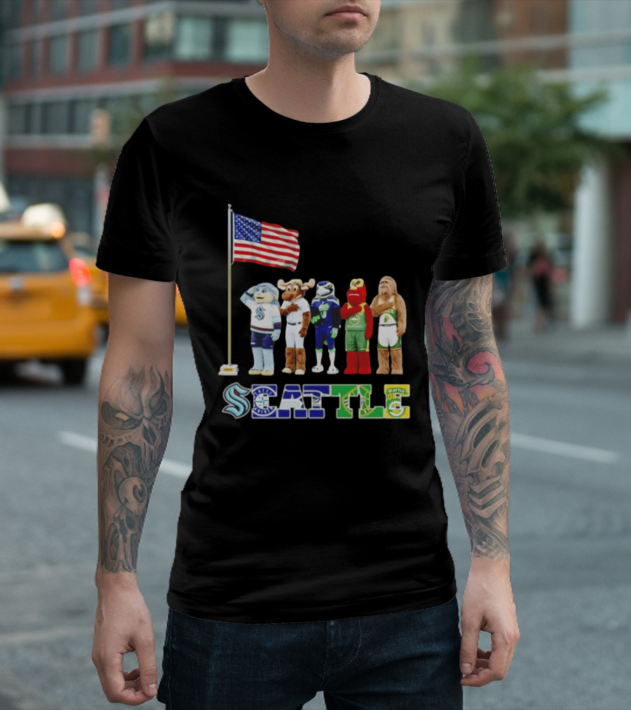 Seattle Kraken Mariners Seahawk Sounders SuperS Salute Flag T-Shirt