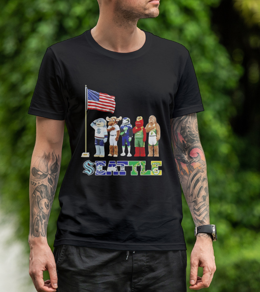 Seattle Kraken Mariners Seahawk Sounders SuperS Salute Flag T-Shirt