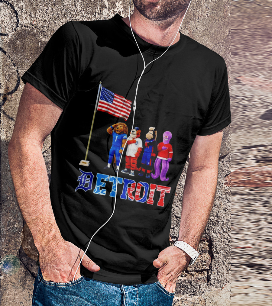 Detroit Mascots Salute American Flag T-Shirt