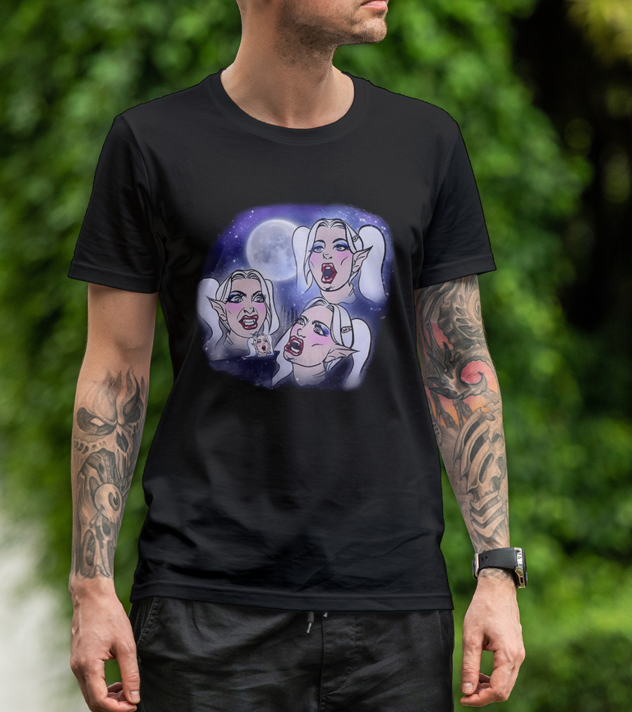 Majestic Howling Wolves Samantha Moonlit Night Fantasy T-Shirt