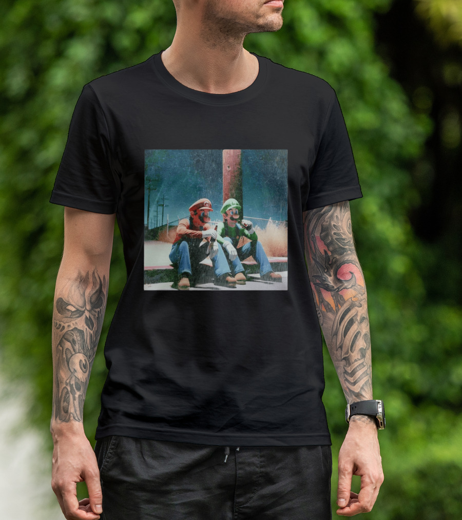 Super Mario Bros Mario And Luigi Relaxing And Drinking Scene T-Shirt