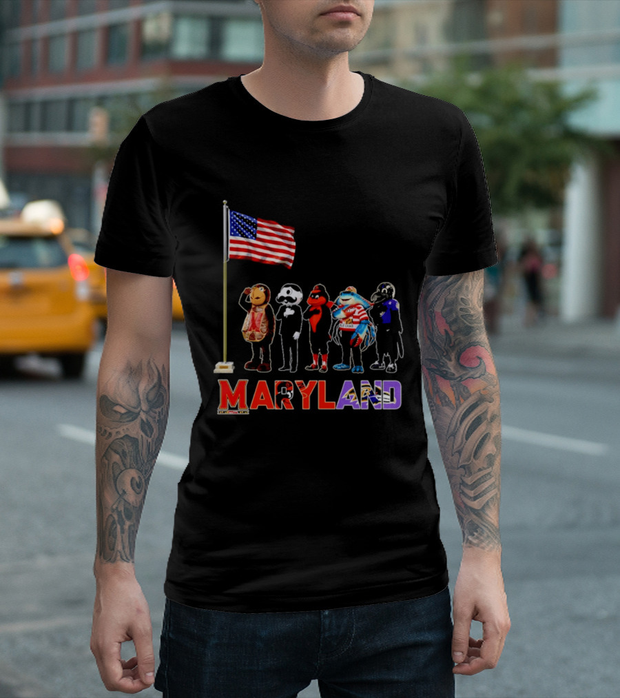 Maryland Mascots Saluting American Flag T-Shirt
