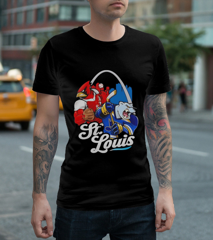 St. Louis Cardinals And St Louis Blues Skyline With Arch Sports Team Fans T-Shirt
